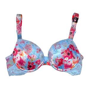 Victoria's Secret Shine Strap Push-Up Bra Happy Poppy Floral Size 32B